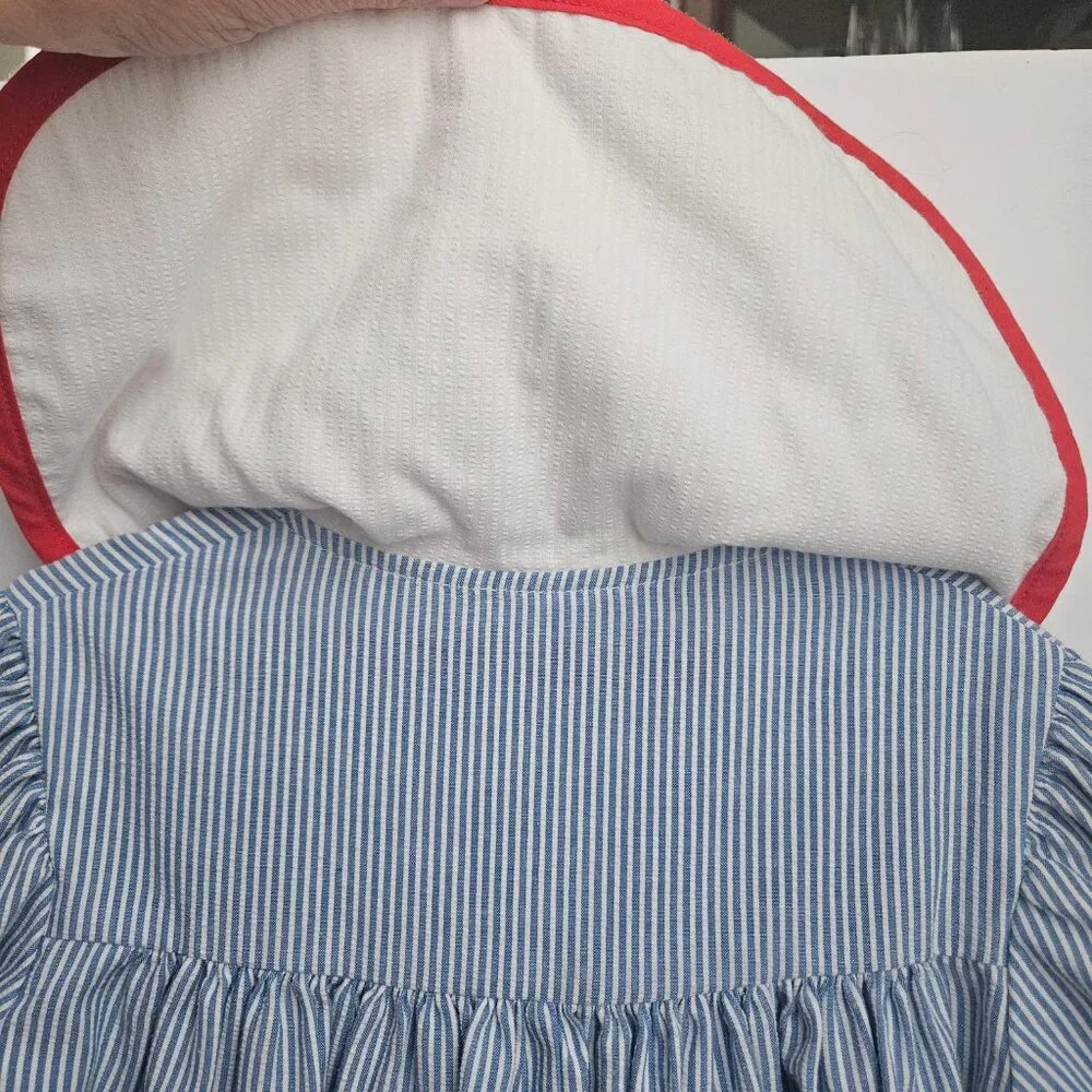 VTG Youngland Nautical Sailor Seersucker Dress Blue & White with Red Trim - Picture 9 of 15
